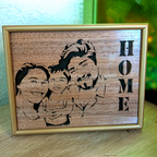 Custom wooden family portrait with 3+ faces and HOME sign. Personalized wall art from your photo.