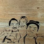 Custom wooden family portrait with 4 faces, including babies. Handcrafted from your photo for a unique keepsake