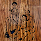 Custom wooden family portrait with 4 faces. Hand-carved from a photo, perfect for home decor or gifts