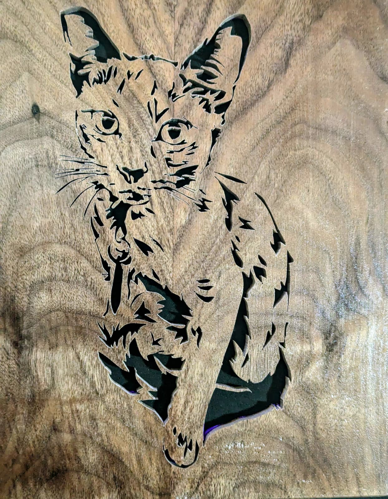 Custom wooden portrait of a cat from a photo. Personalized pet carving, handmade with care.